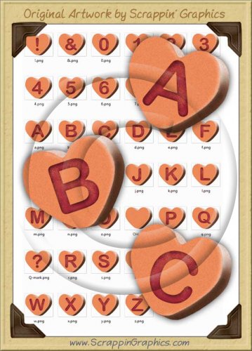 3D Orange Conversation Hearts Letters & Numbers Clip Art Graphics