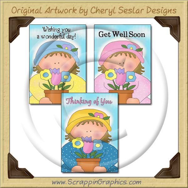 Flowerpot Girls Cards Sampler Printable Craft Download - Click Image to Close