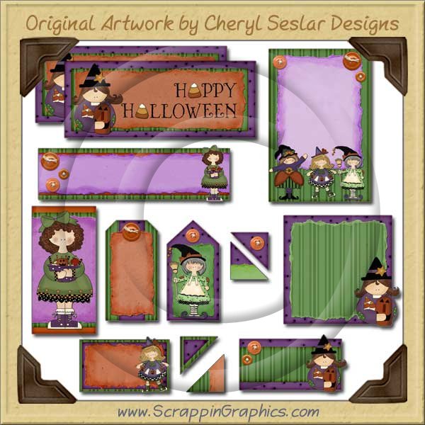 Halloween Gals Journaling Delights Digital Scrapbooking Graphics Clip Art Download - Click Image to Close